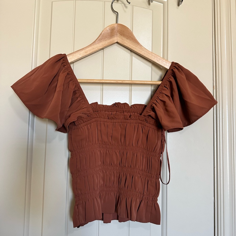 Abercrombie & Fitch flutter sleeve Smocked Blouse